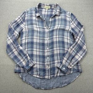 Cloth & Stone Anthropologie  Plaid Button Up Shirt Womens M Blue Pink Western